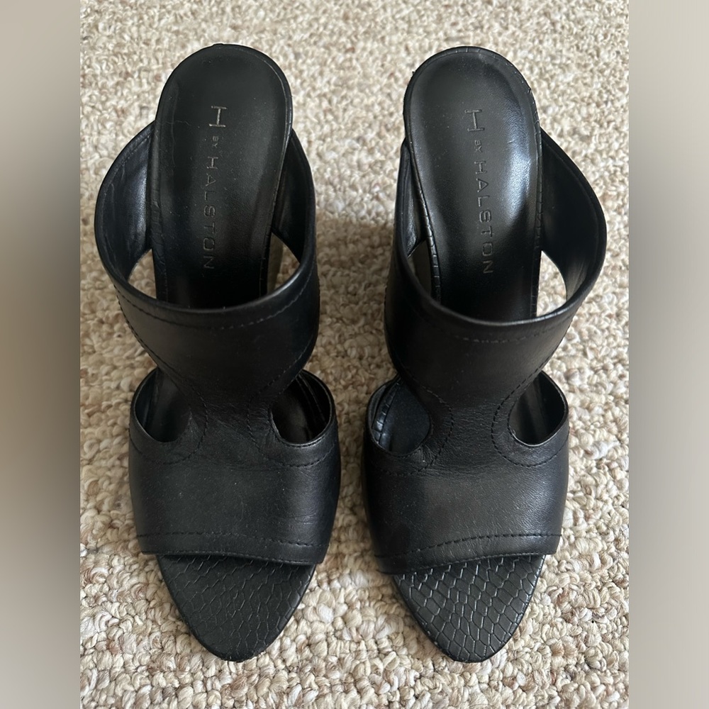 Black Halston Heeled slide sandals